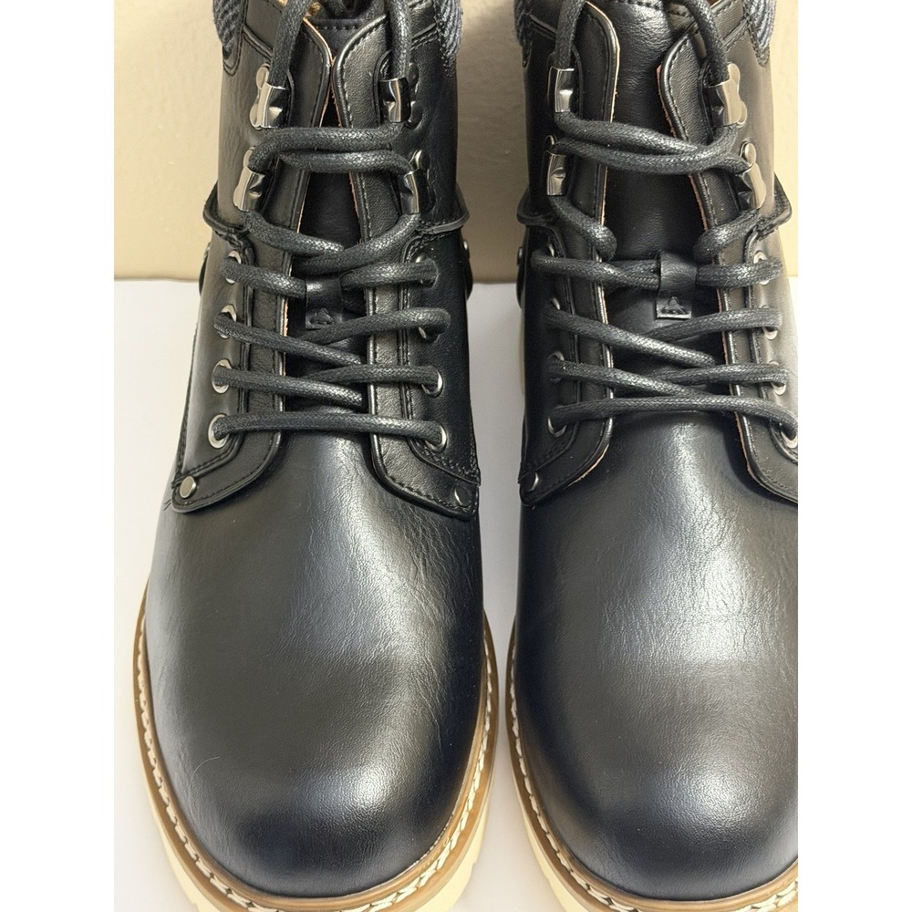 Steve Madden Boot's Men's Blk Madden NYC Lace-Up Sz 9.5 Cream Lug Sole EUC - Picture 1 of 13
